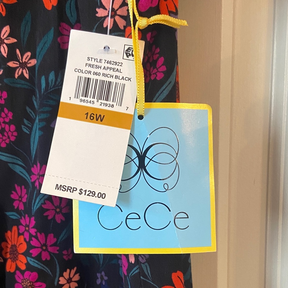 CeCe Black Dress with Vibrant Floral Patterns NWT - Picture 3 of 5